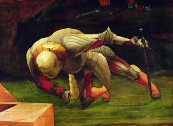 Detalje af en faldende soldat fra scenen for Kristi opstandelse fra Isenheim-altertavlen, ca. 1512-16, olie på panel